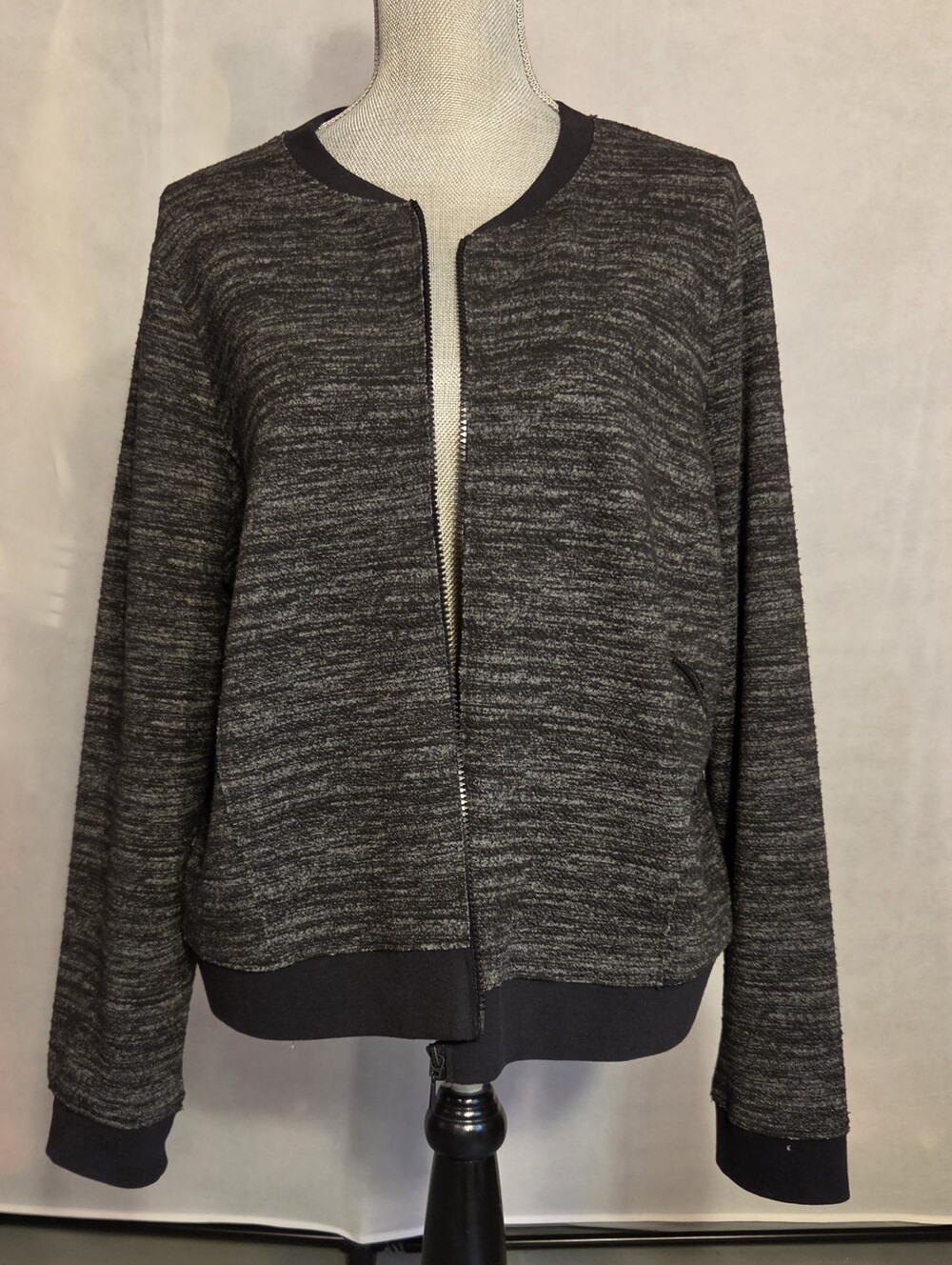 Elie Tahari Sport Womens Kiley Knit Full Zip Jacket NWT XL Charcoal Black $188